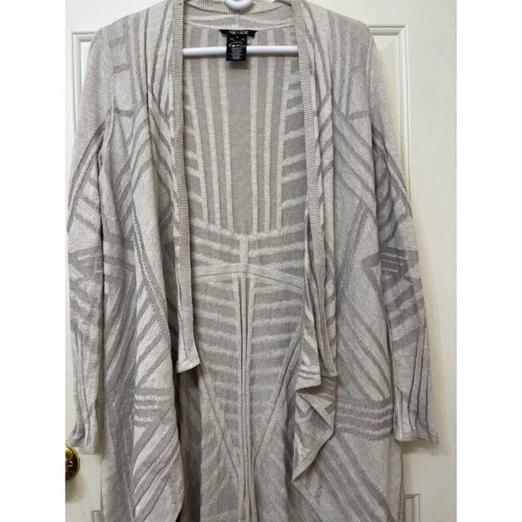 Nic and Zoe Women’s Sweater Cardigan Open Front Silver Striped Oversized Sm Long - Picture 2 of 9
